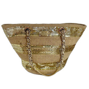 Kate Spade Woven Tote Bag Gold Sequins Summer Bag Beach Tote Shoulder Bag